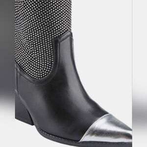 Weeboo Chunky Heel Rhinestone Western Cowboy Boots Black & Silver Women's Boots